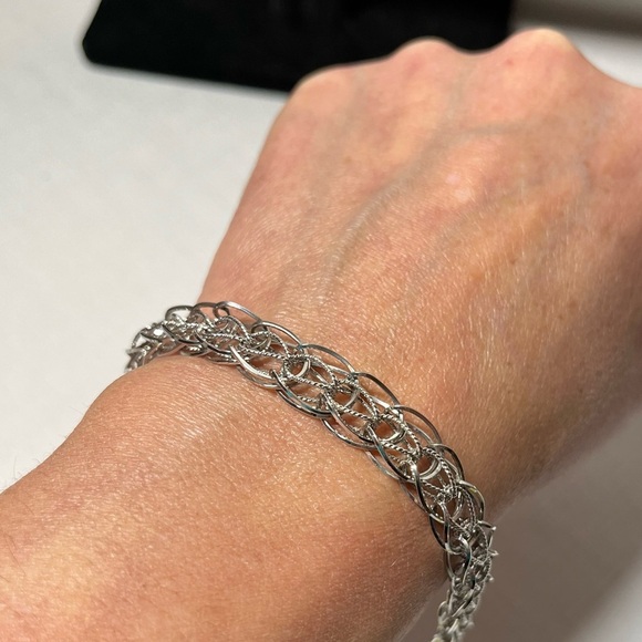 Vintage Sterling Silver Open Weave Bracelet Stamped STG Perfect for Charms - Picture 6 of 6